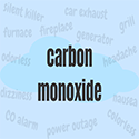 Carbon Monoxide word cloud with characteristics of carbon monoxide, sources of carbon monoxide, and symptoms of carbon monoxide poisoning